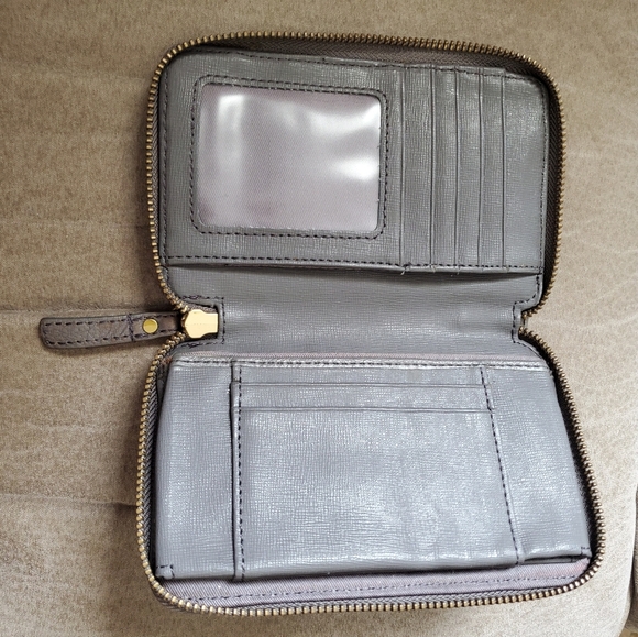 Fossil Leather Grommet Perforated Zip Around Wallet In Grey - Picture 3 of 3